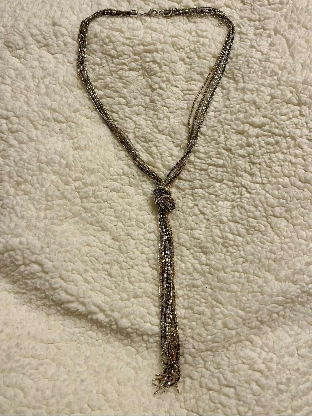 Modern Silver Multi Strand Fluid Chain Lariat Necklace Statement Knot Tassel Fri